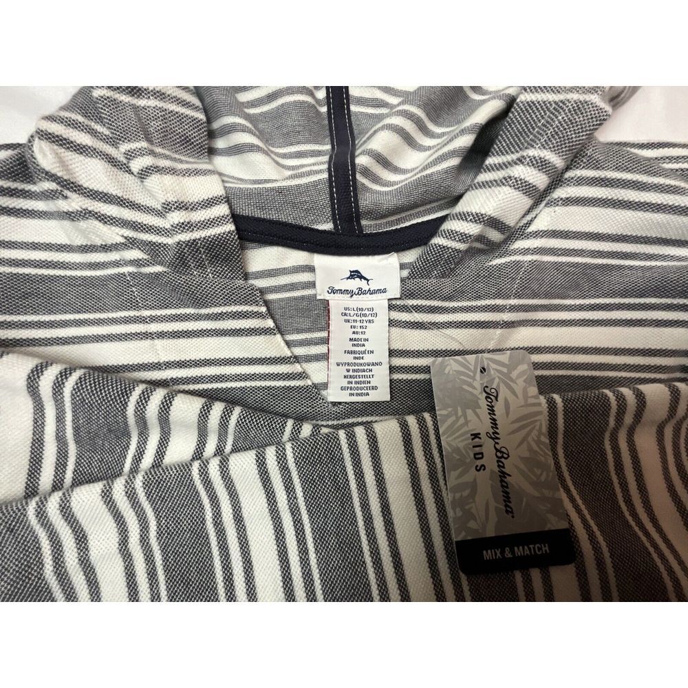 New Tommy Bahama Hoodie Baja Sweatshirt‎ Pullover Kids Striped Sz 10/12